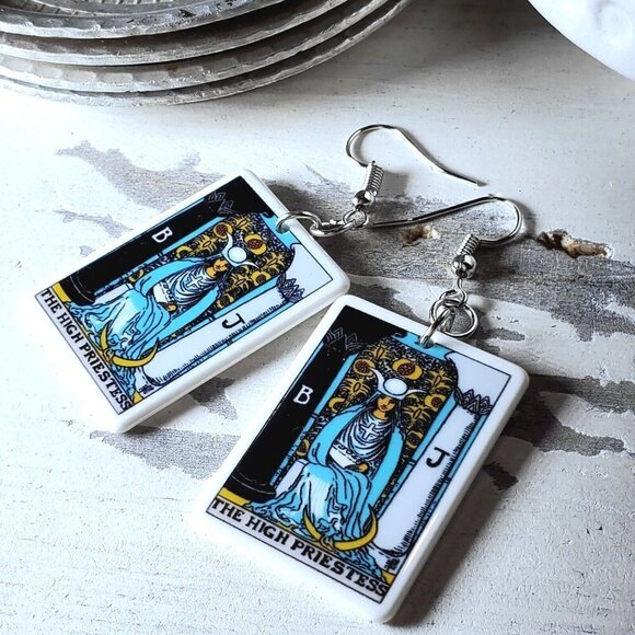 Mystical Tarot Card The High Priestess Oracle Archetype Lightweight Earrings - Picture 5 of 6